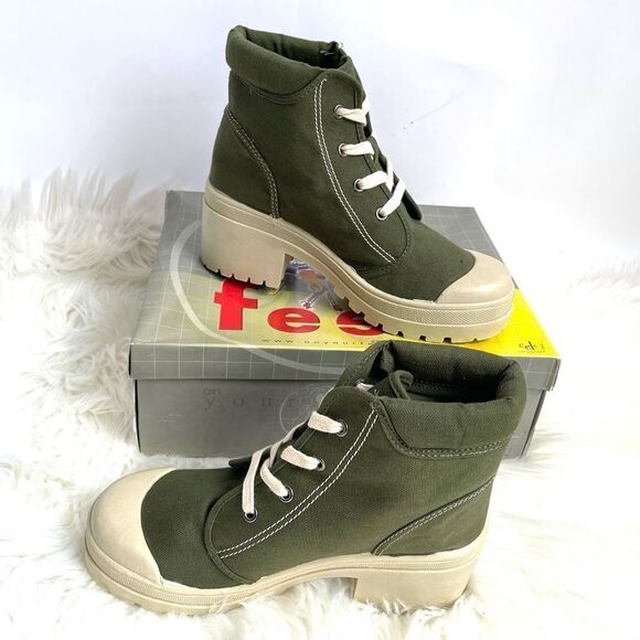 On Your Feet Army Green Combat Military Boots - Picture 1 of 4